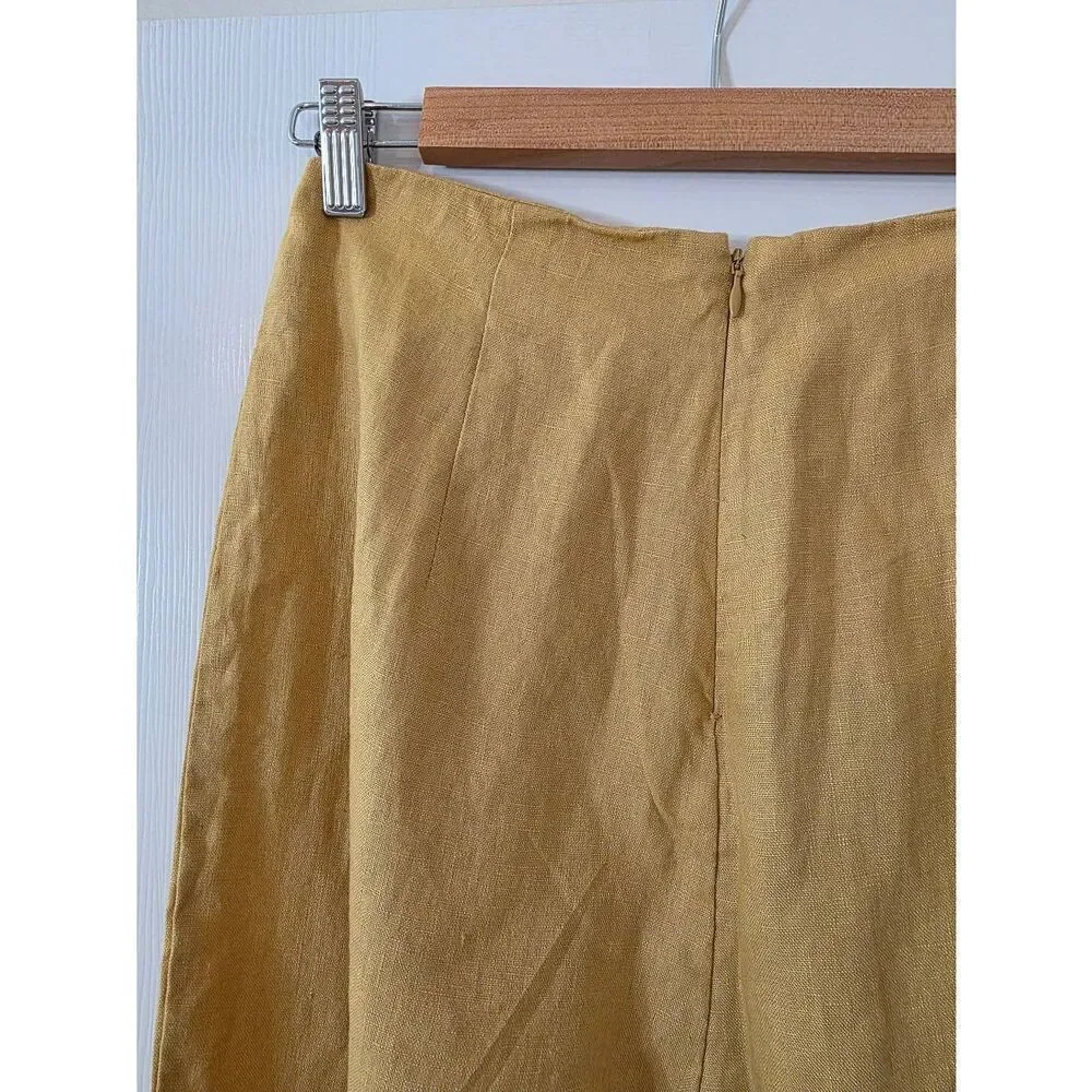 Reformation Yellow Linen High Waisted Wide-Leg Pants 6